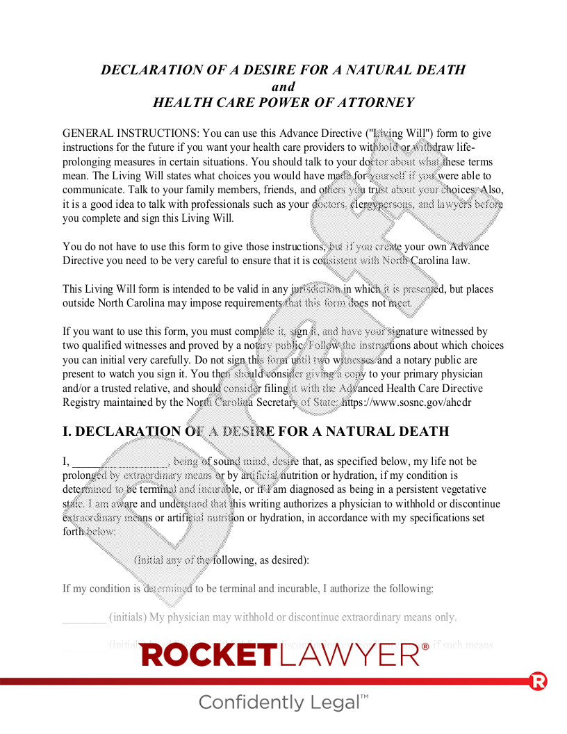 Free North Carolina Living Will Make Download Rocket Lawyer