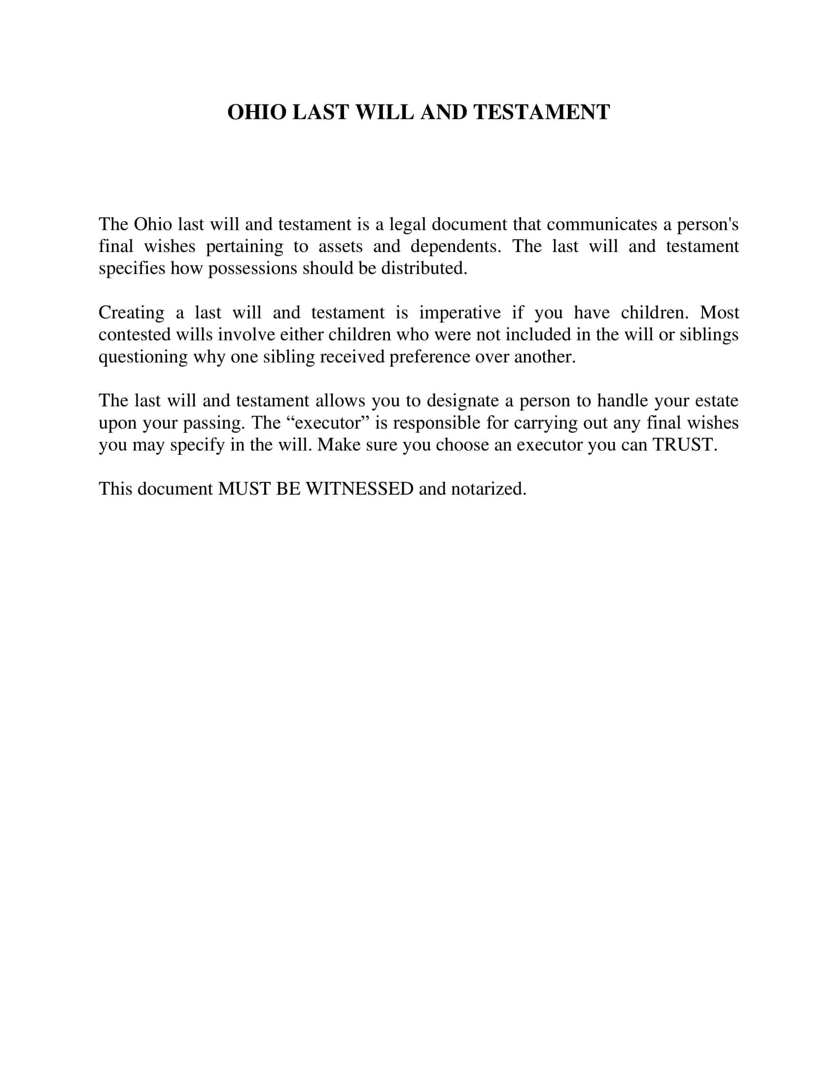 Printable Will Forms Free Ohio