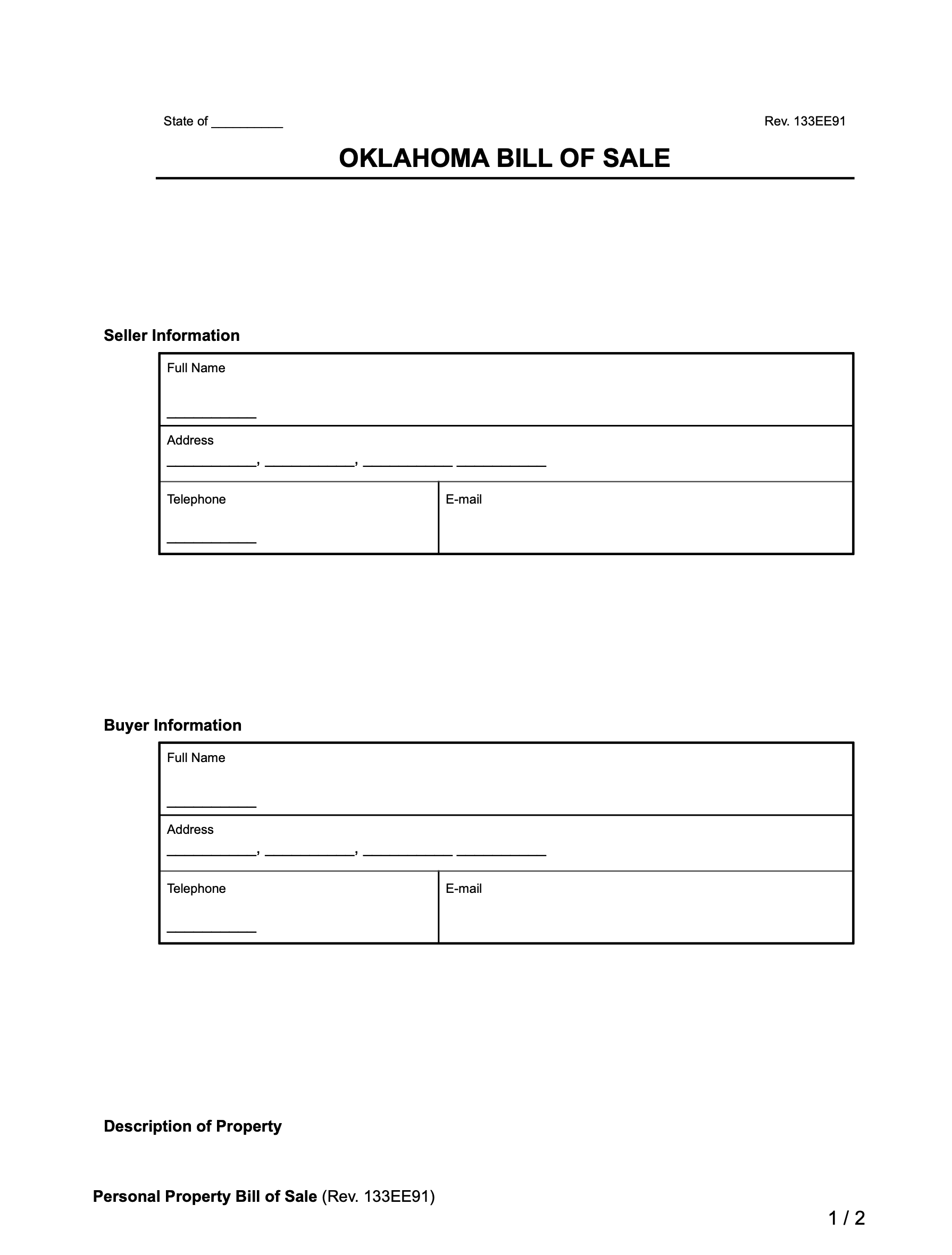 Free Oklahoma Bill Of Sale Forms PDF Word