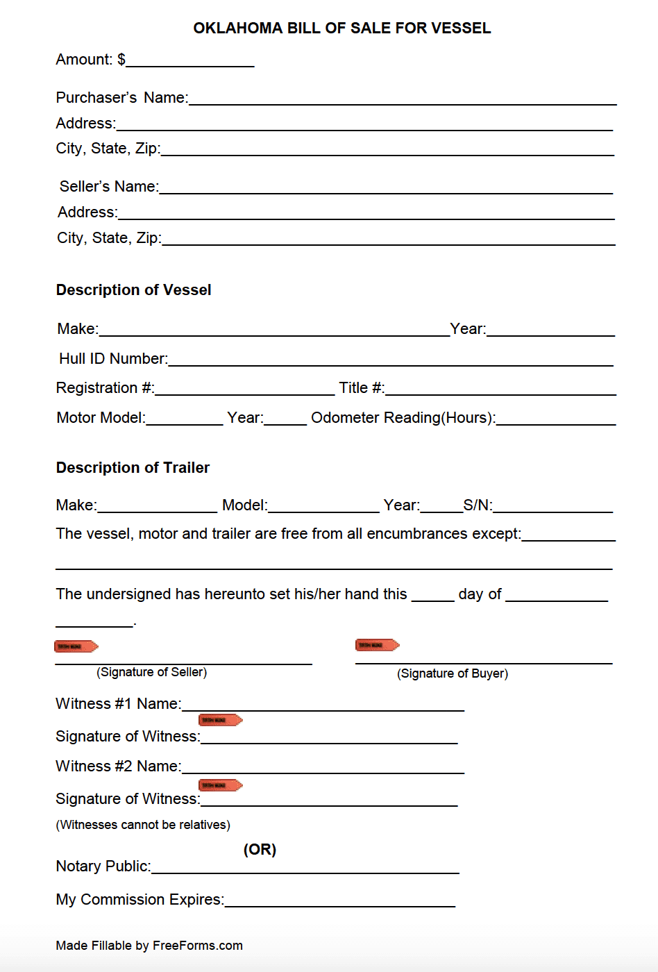 Free Printable Vehicle Bill Of Sale Oklahoma