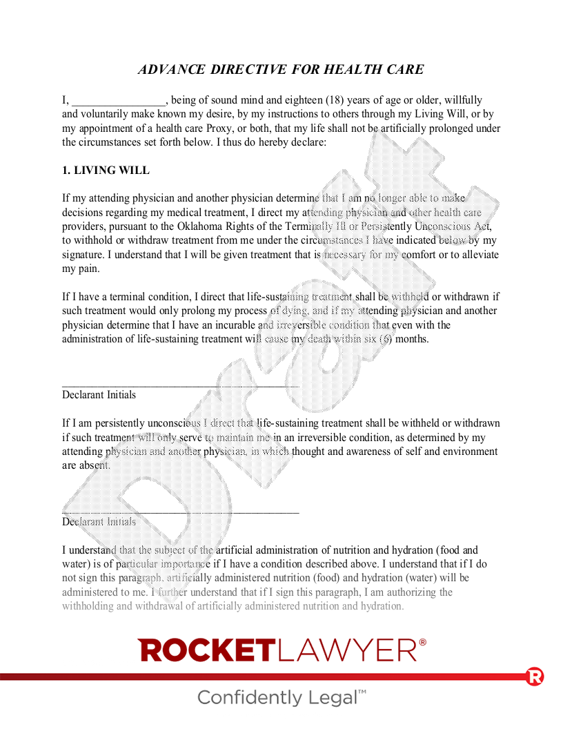 Free Oklahoma Living Will Make Download Rocket Lawyer