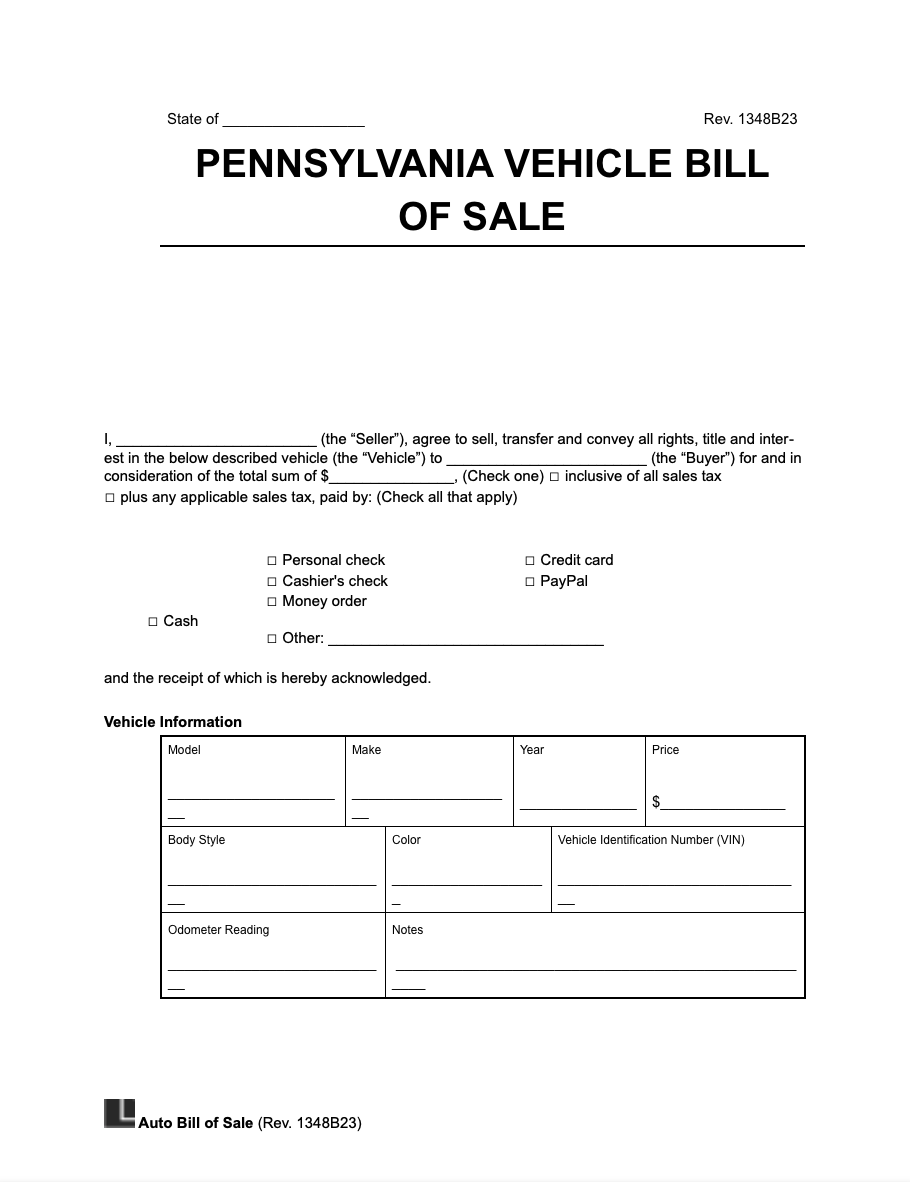 Free Printable Bill Of Sale Forms Automobile