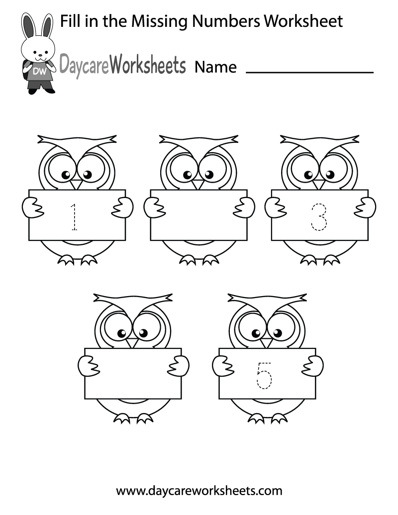 free preschool fill in the numbers worksheet