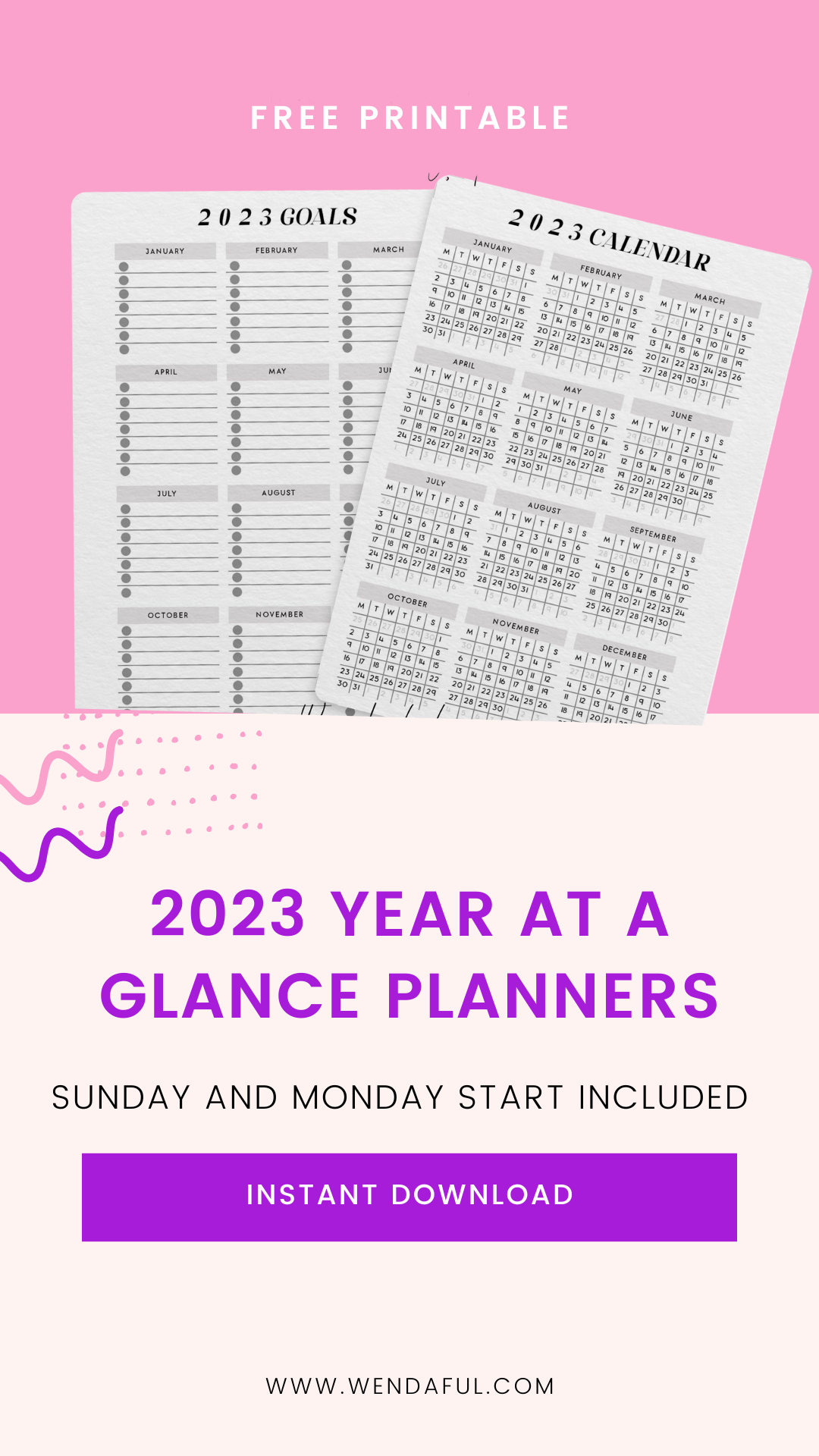 Free Printable 2023 Year At A Glance Planner Inserts Wendaful Planning Planners Productivity Organization