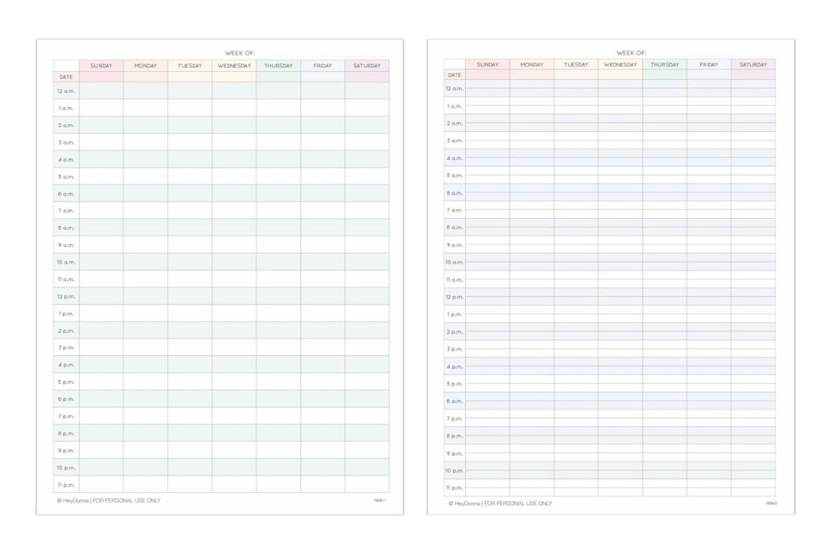 Free Printable 24 Hour Weekly Calendar Template