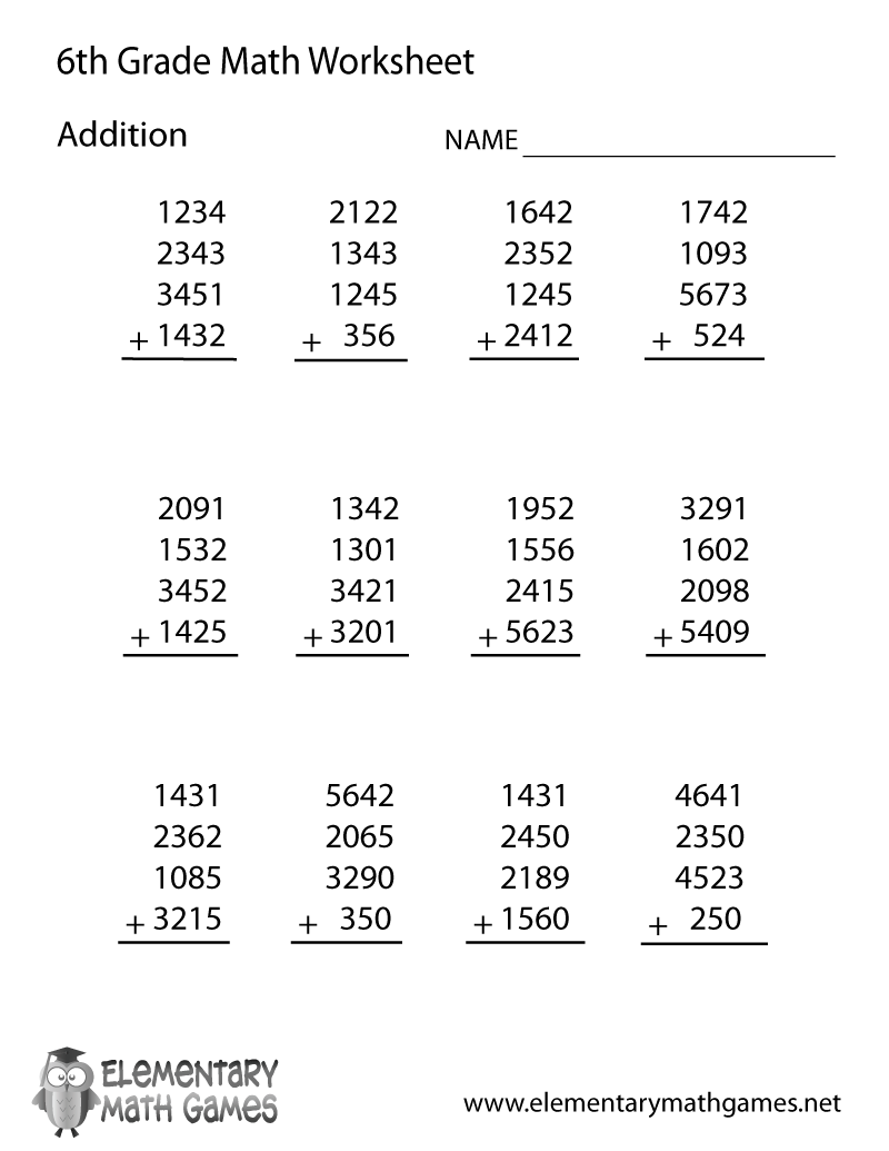 Free Printable Math Sheets For 6th Graders