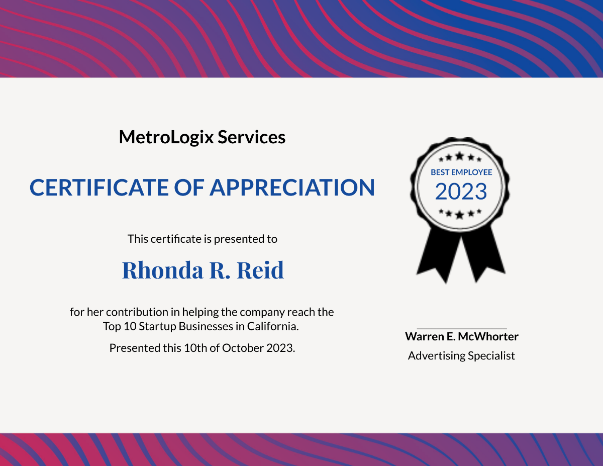 Free Printable Certificates Of Appreciation