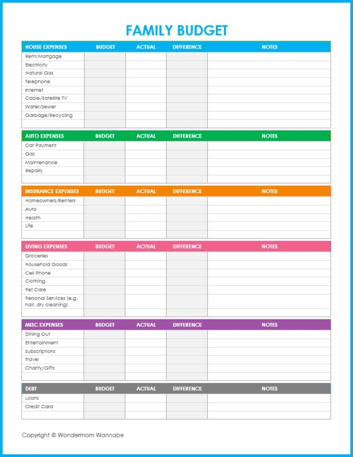 Printable Budget Worksheet Free Pdf