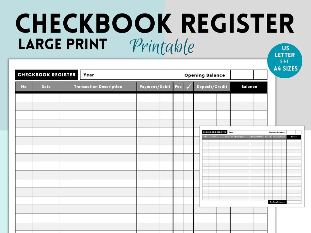 Free Printable Checkbook Register Giant Print Check Register Easy to Read Spiral Ledger 300 Entries Cash Register