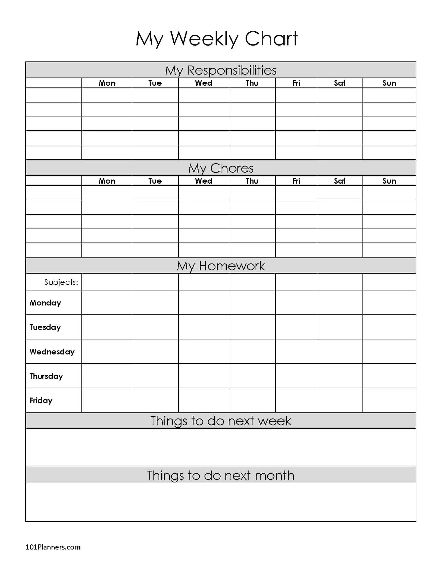 Free Printable Chore Charts For Teens