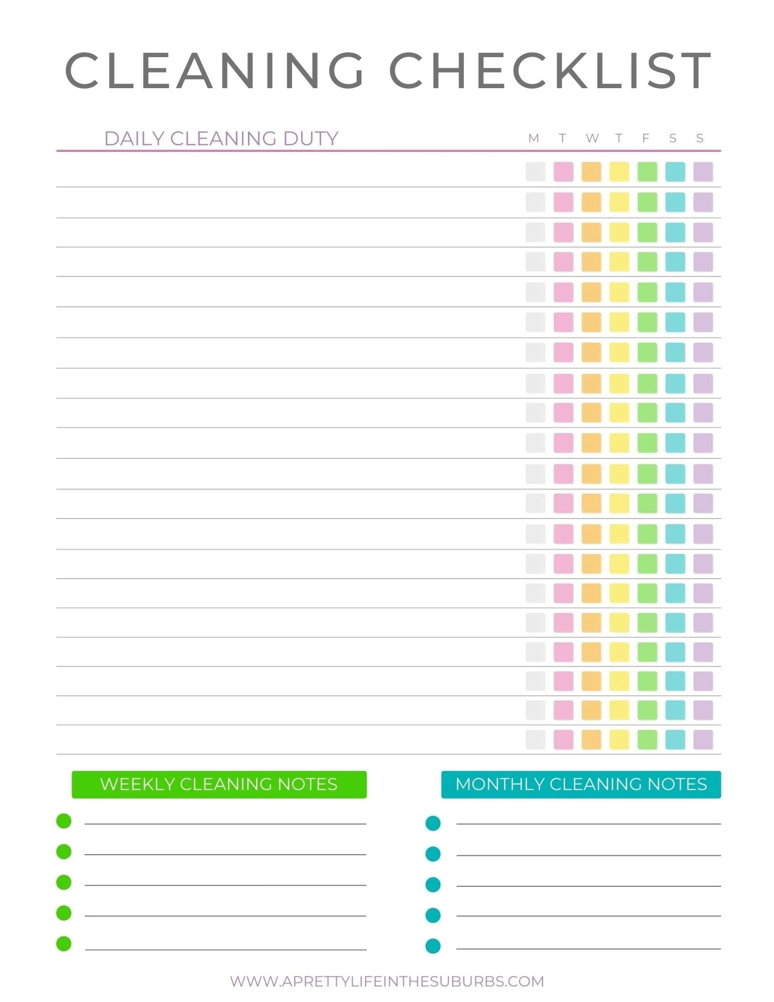 Free Printable Cleaning Checklist