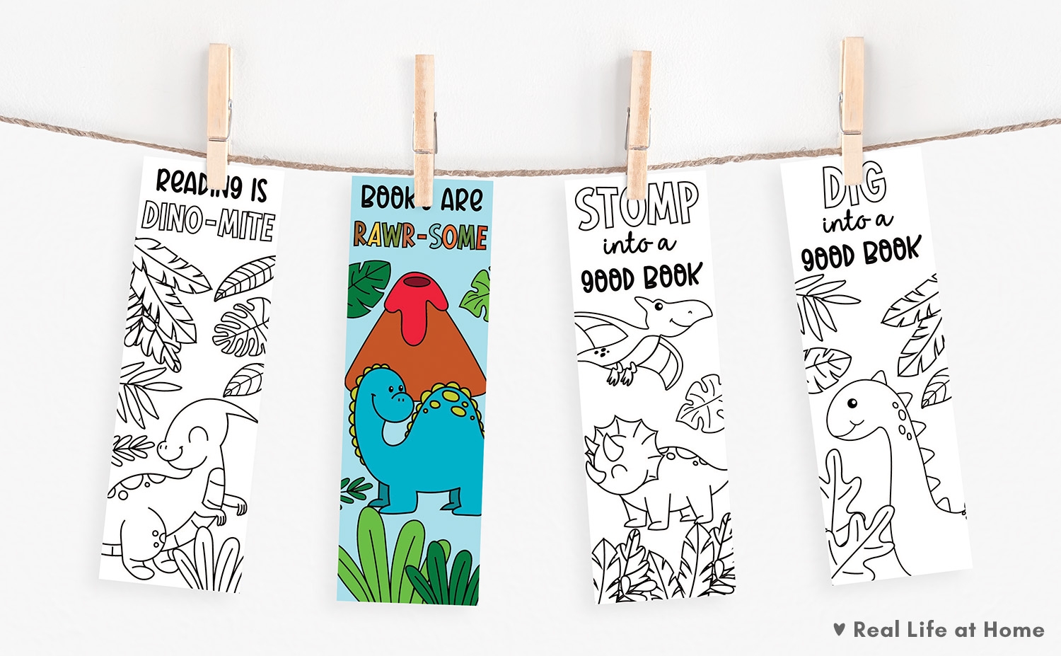 Free Printable Color Your Own Dinosaur Bookmarks For Kids