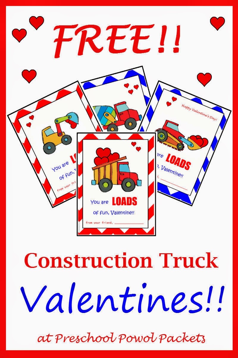 FREE Printable Construction Truck Valentines 