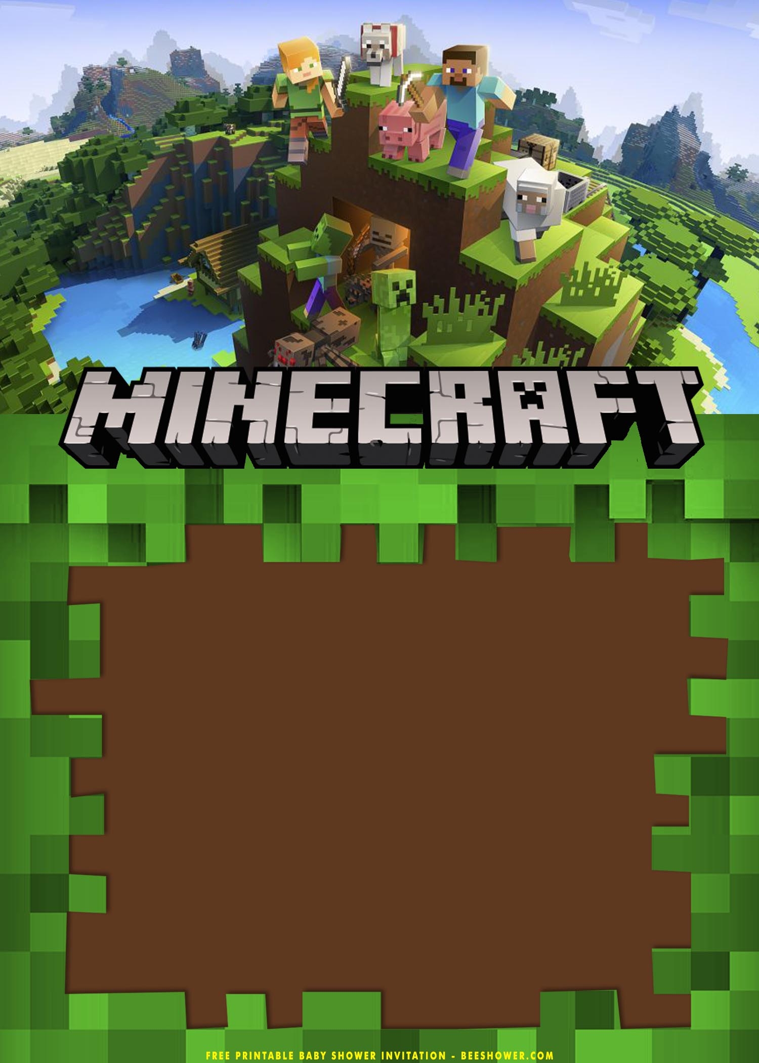 FREE Printable Epic Minecraft Baby Shower Invitation Templates Worksheets Library