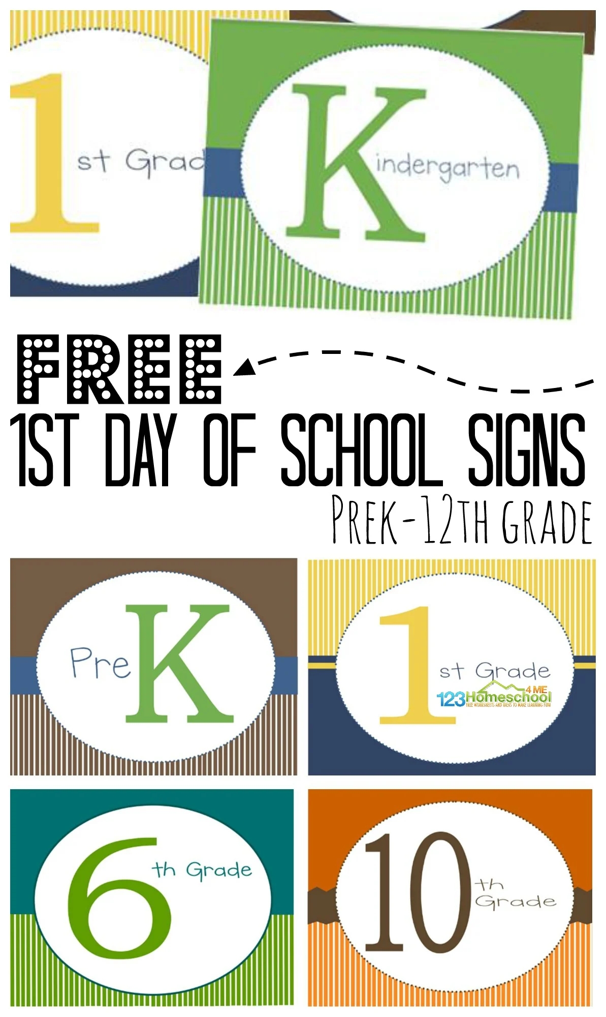 FREE Printable First Day Of School Signs For Pre k Thru 12th Grade