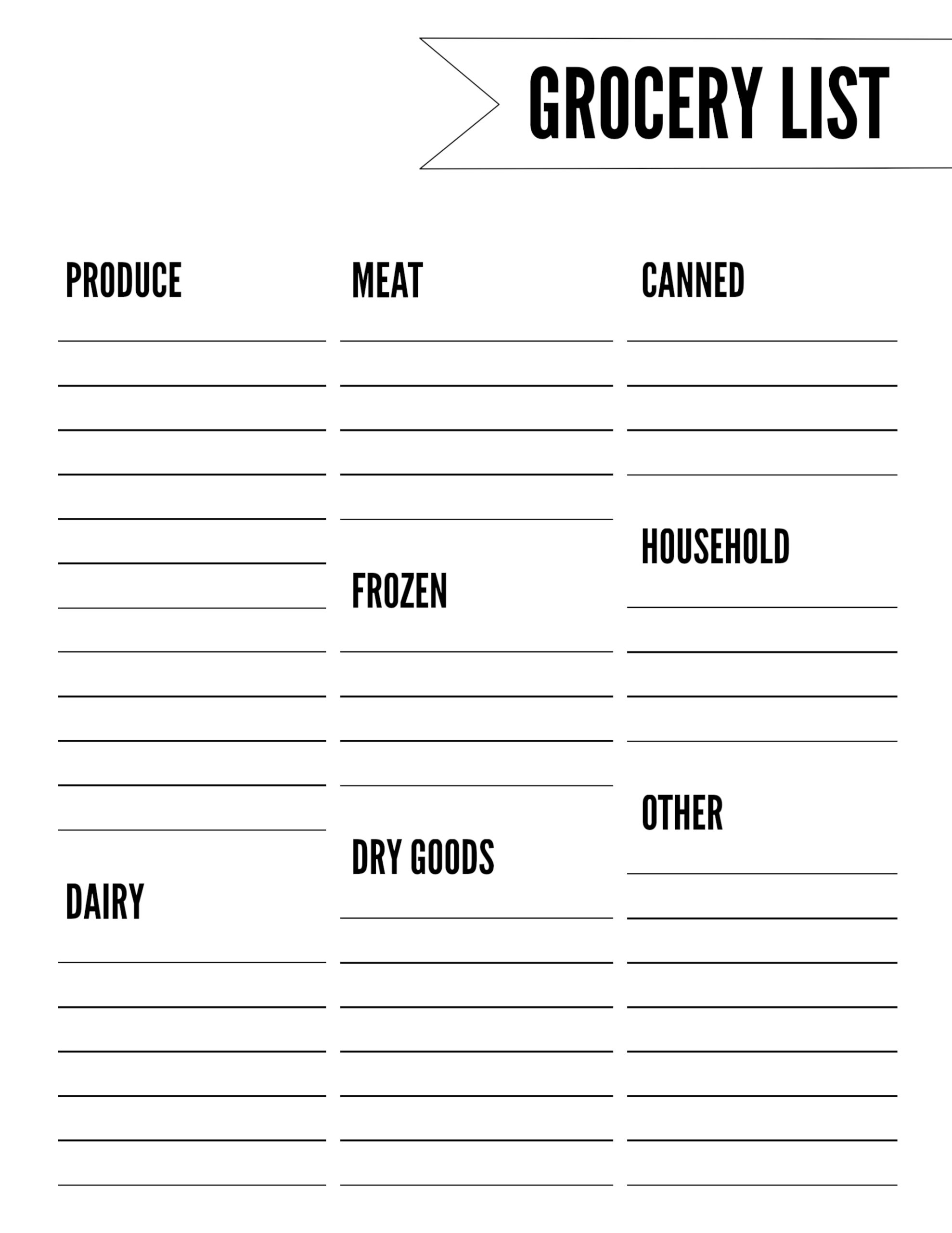 Free Printable Grocery List Template Paper Trail Design