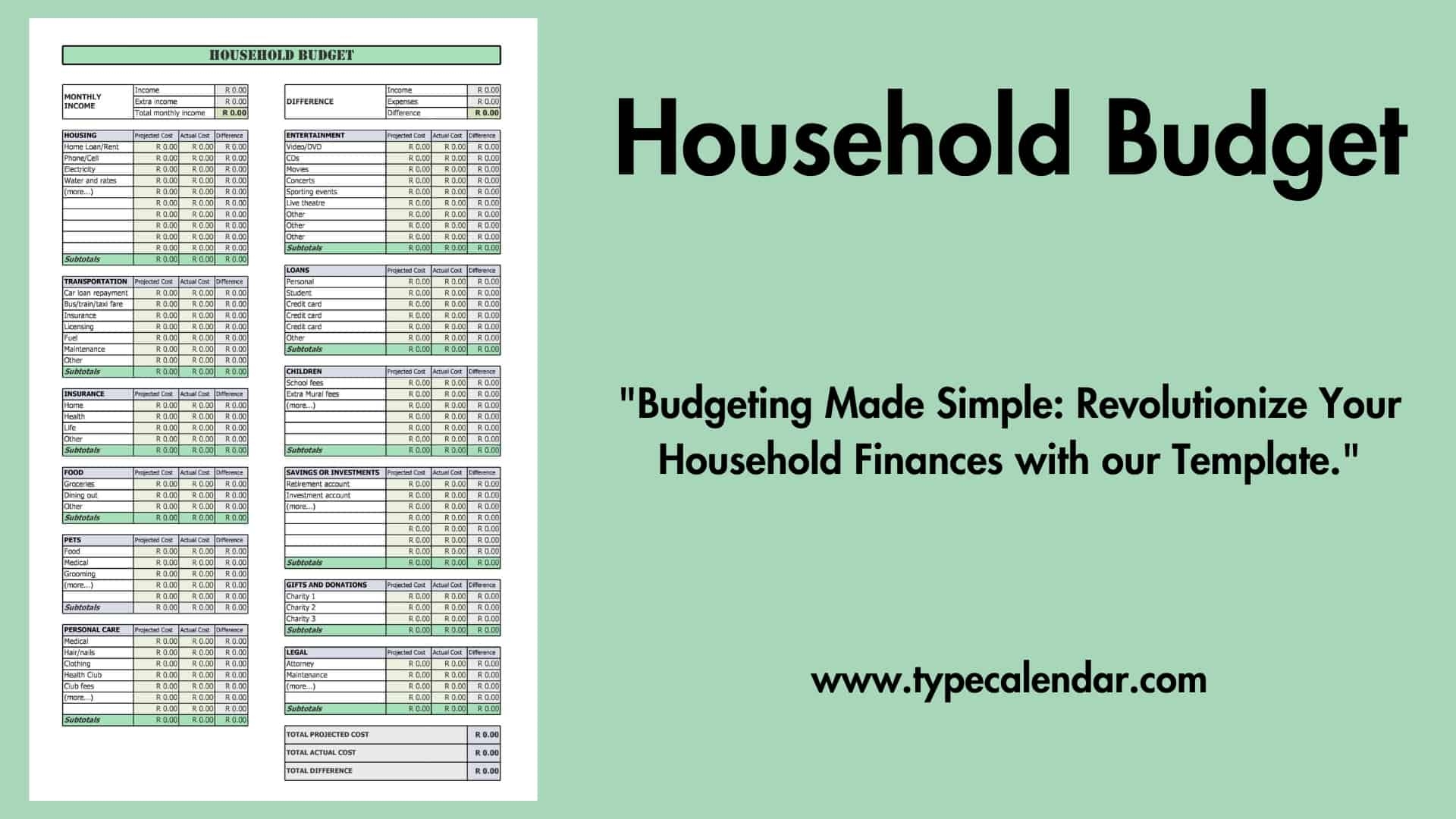 Household Budget Sheets Free Printable