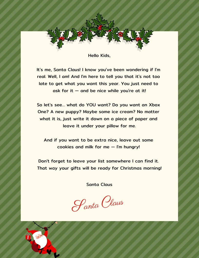 Free Printable Santa Letter To Child Template
