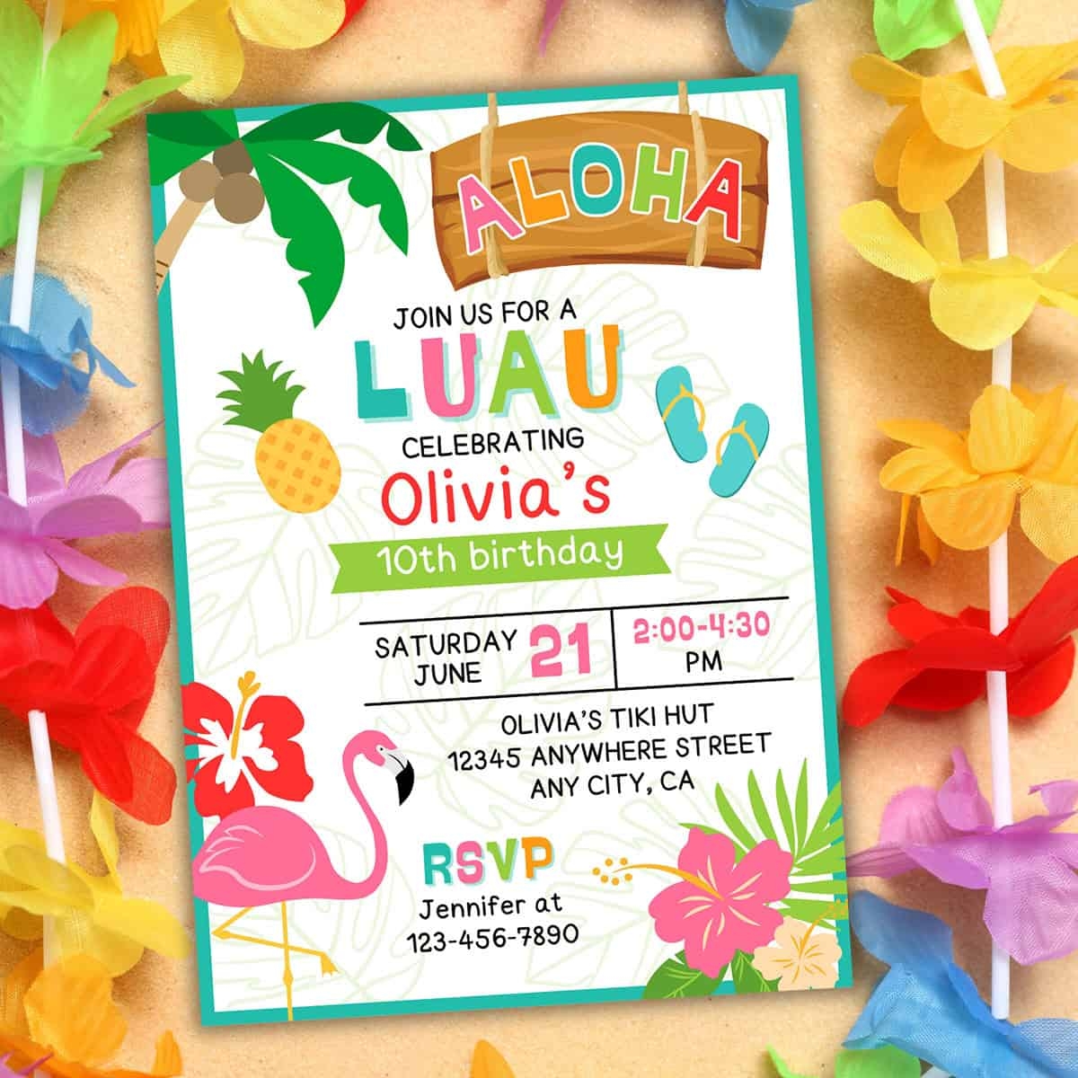 Free Printable Luau Birthday Party Invitation Editable Aubree Originals