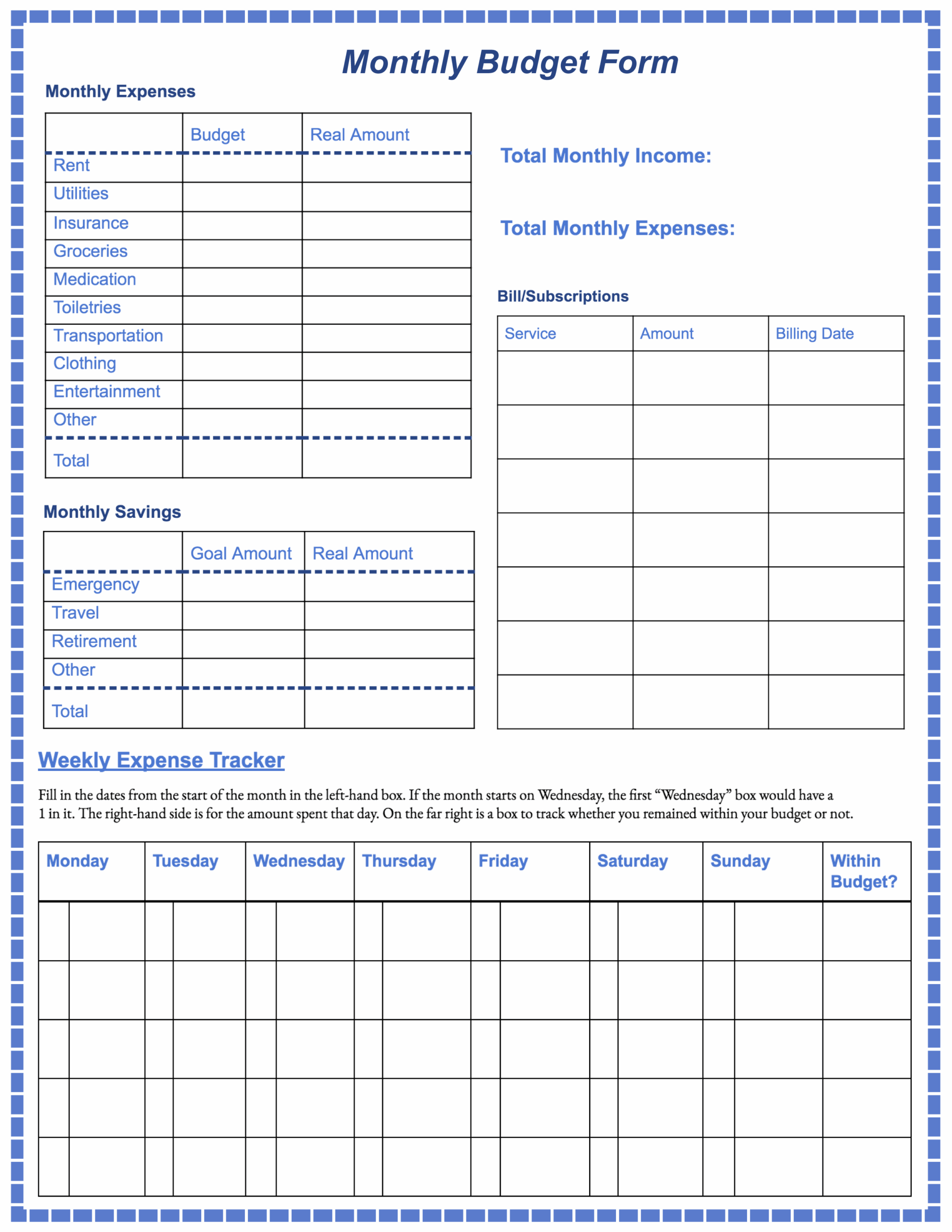 Free Printable Budget Worksheets Forms
