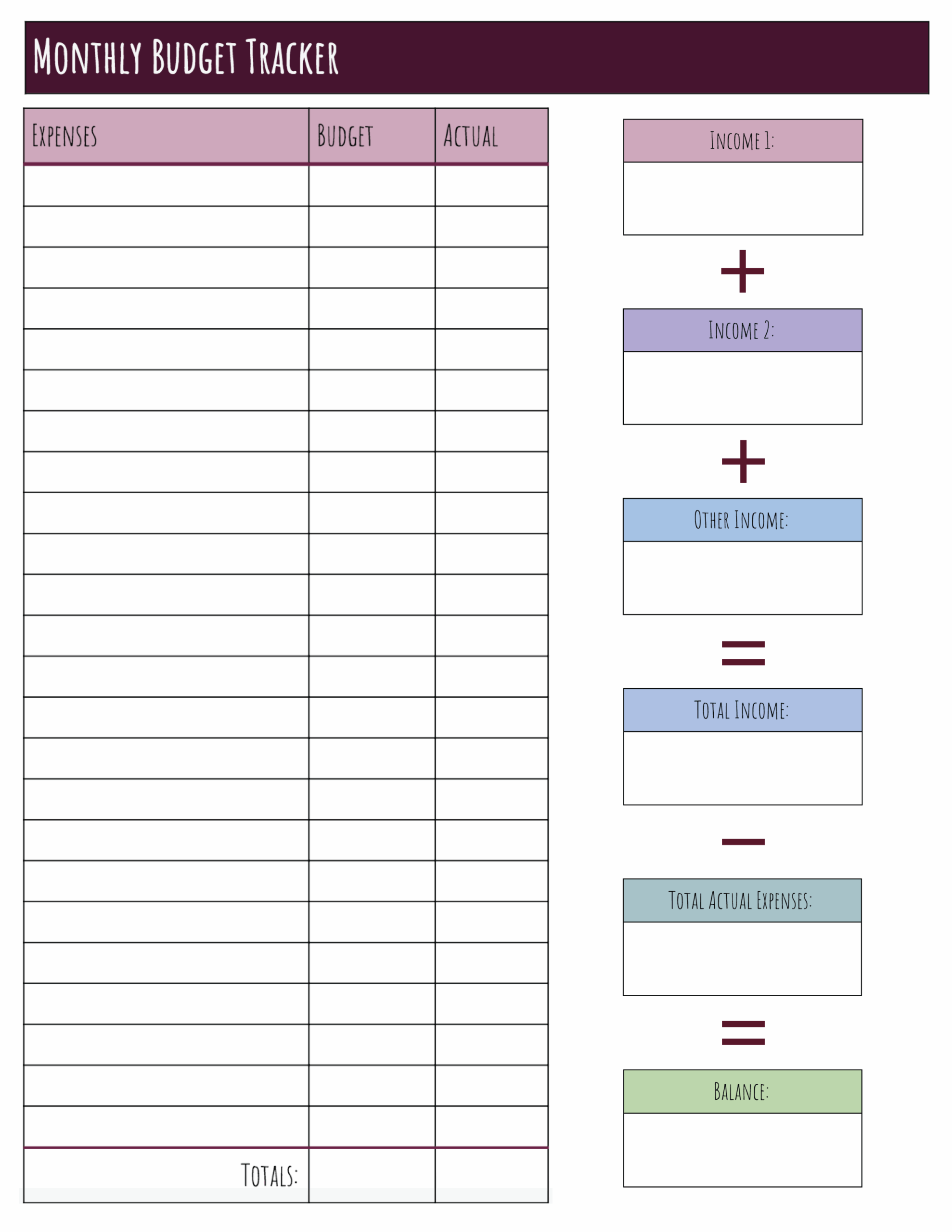 Free Printable Budget Templates Pdf