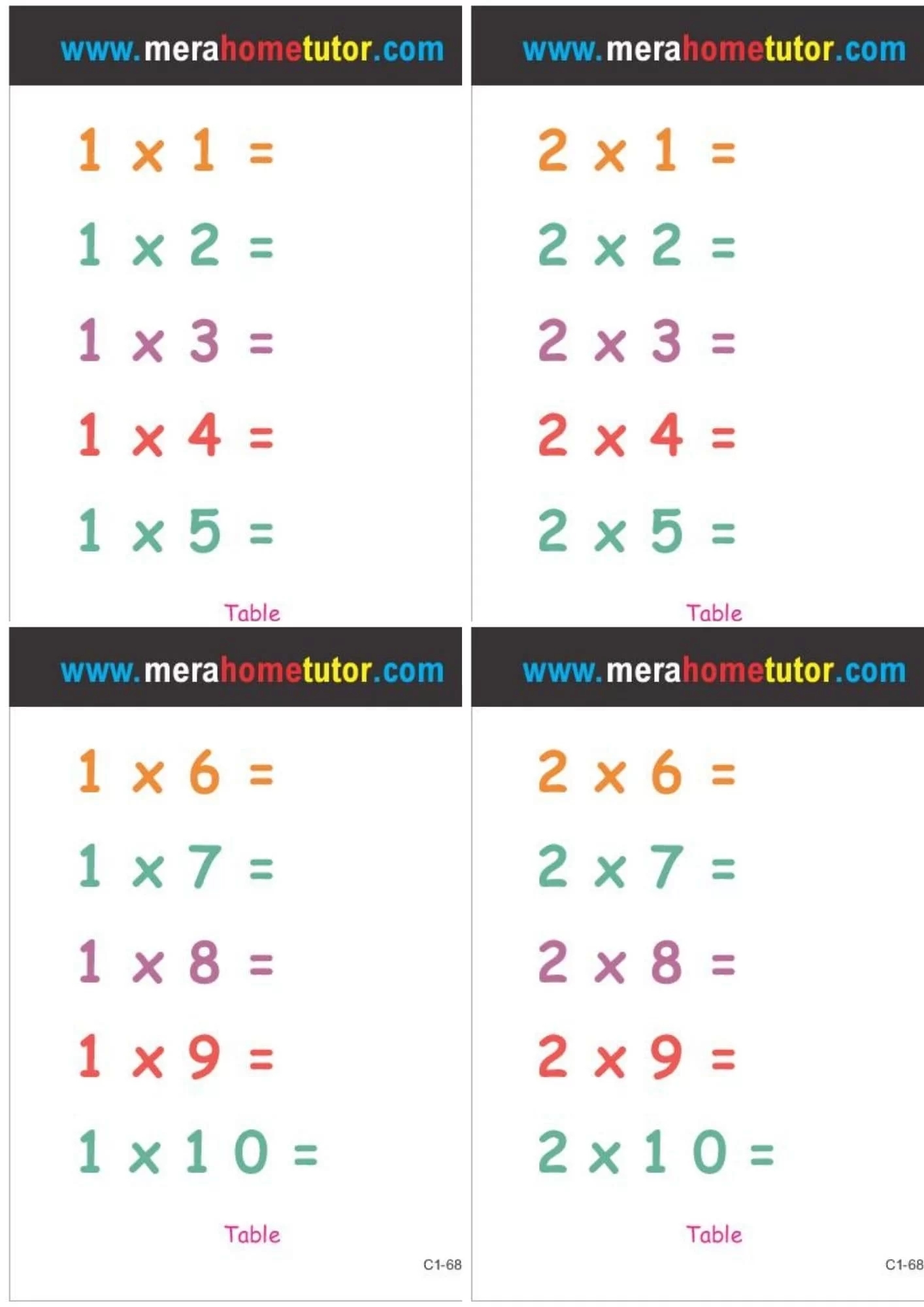 Free Printable Multiplication Worksheets 1 12 Activity School 