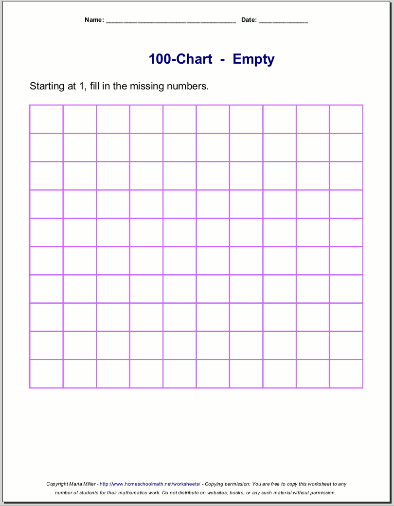 Free Printable 100s Chart Pdf
