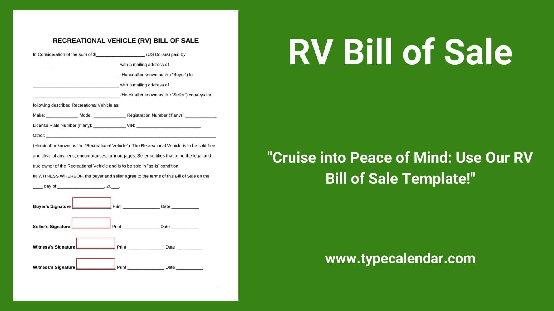 Free Printable RV Bill Of Sale Templates PDF Word Example