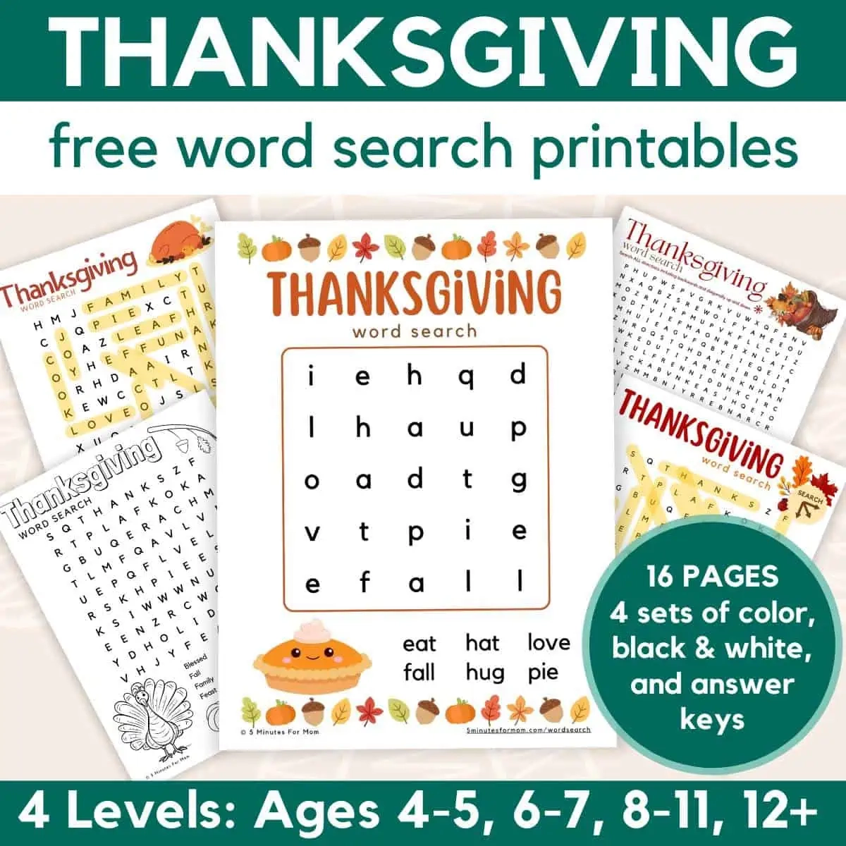 Thanksgiving Word Search Free Printable