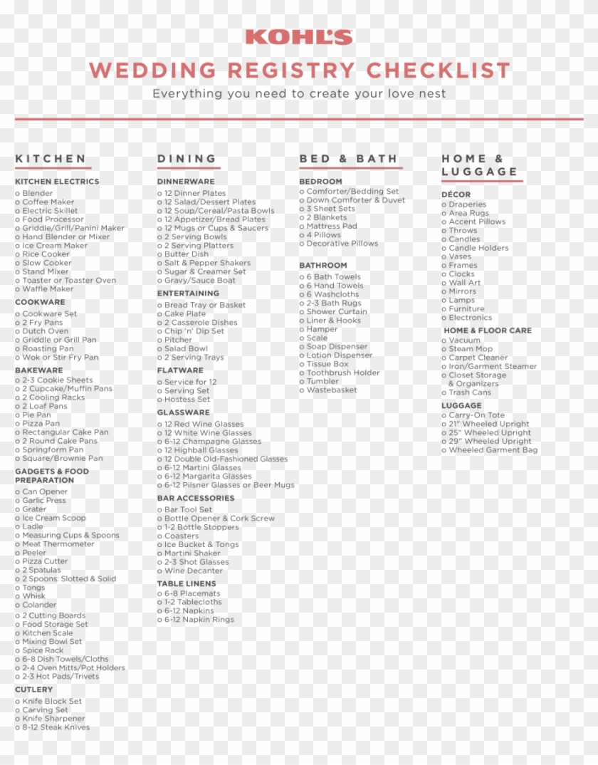 Free Printable Wedding Registry Checklist Templates Kohl s HD Png Download 672x870 718406 PngFind