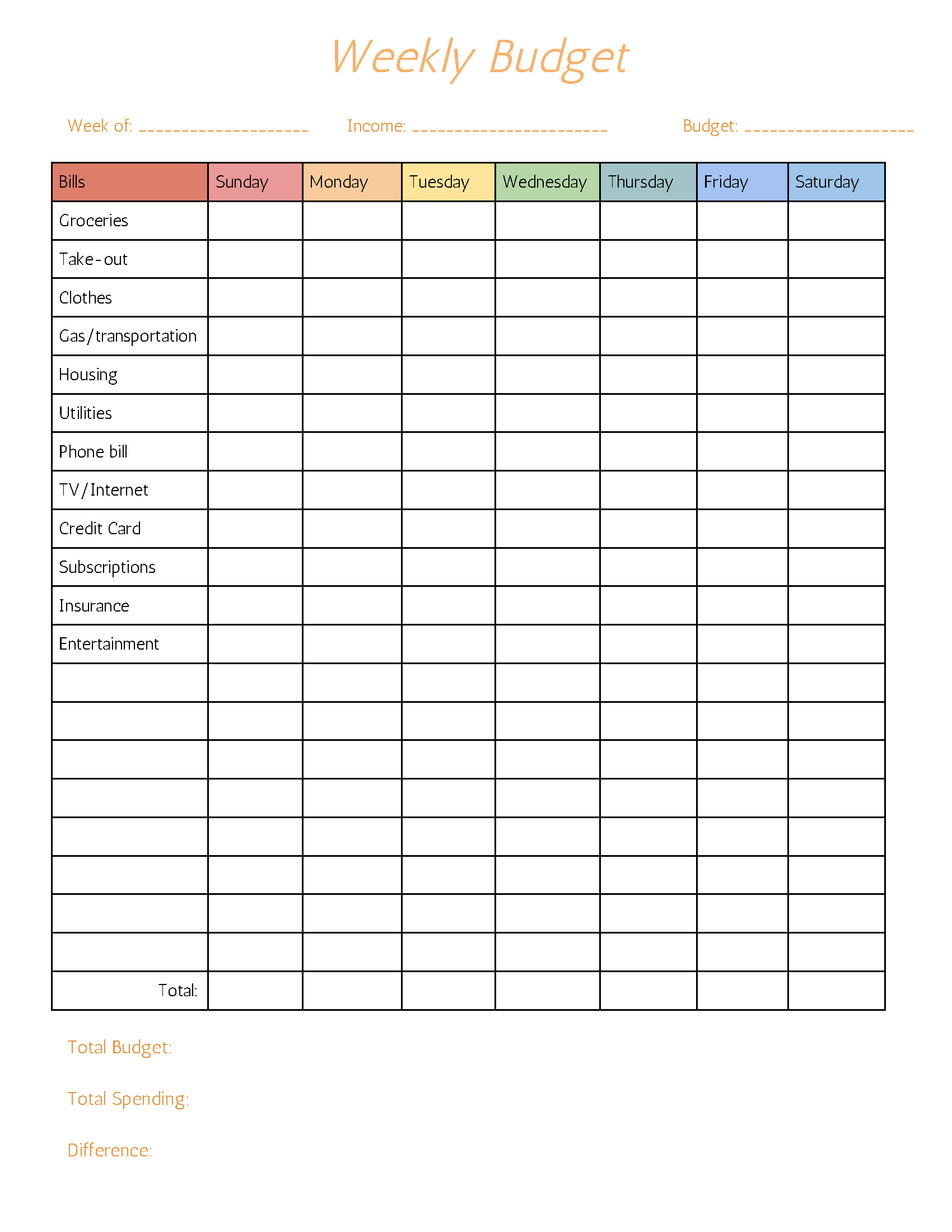 Free Printable Budget Worksheets Uk