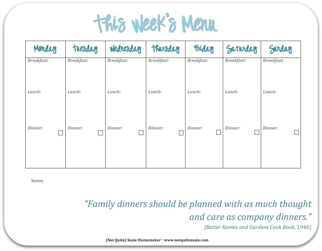 Free Printable Weekly Meal Planner Not Quite Susie Homemaker