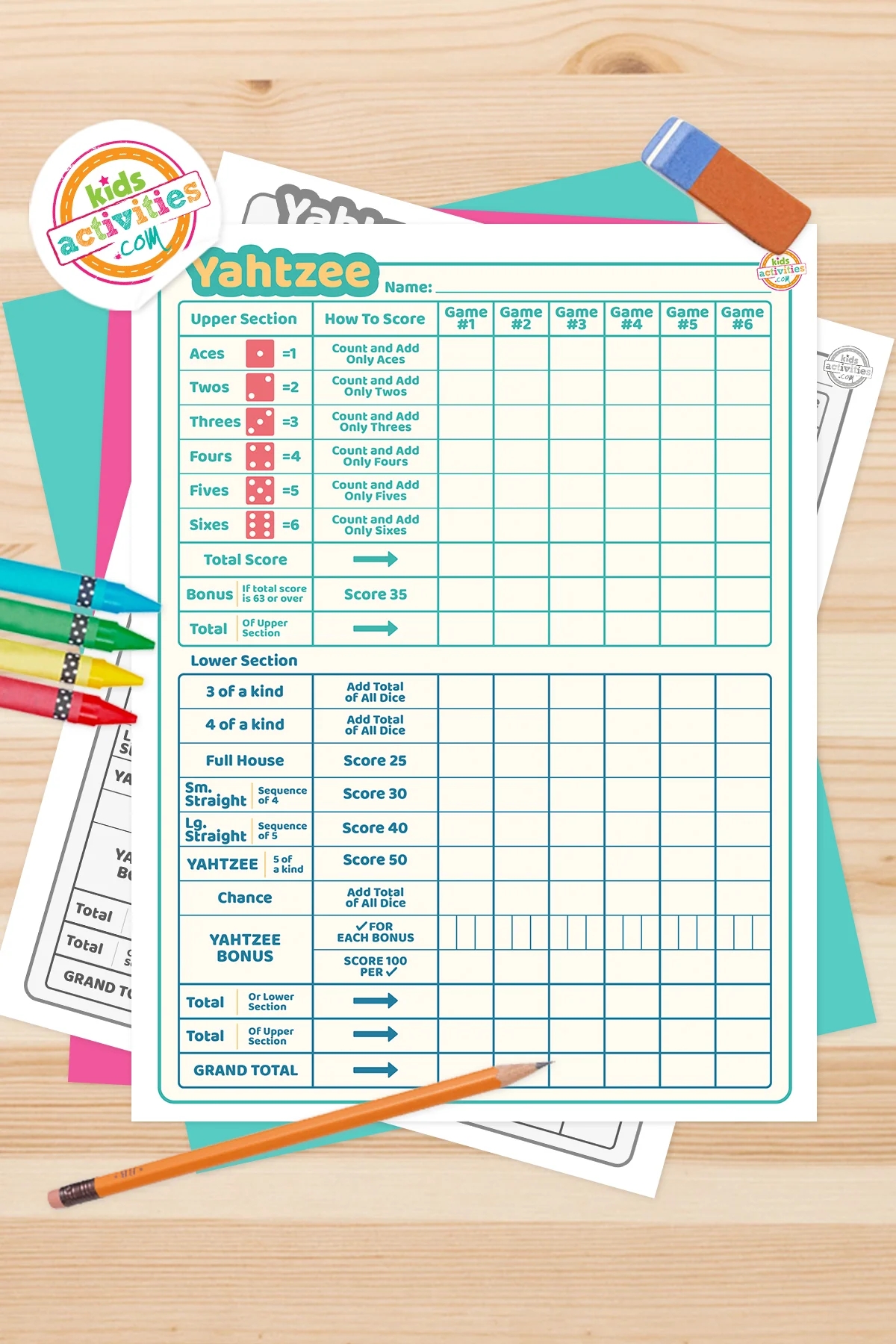 Free Yahtzee Score Cards Printable