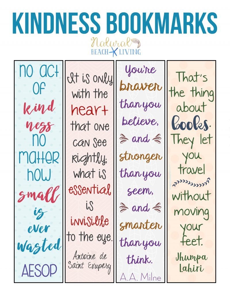 Free Random Acts Of Kindness Printable Bookmarks Natural Beach 