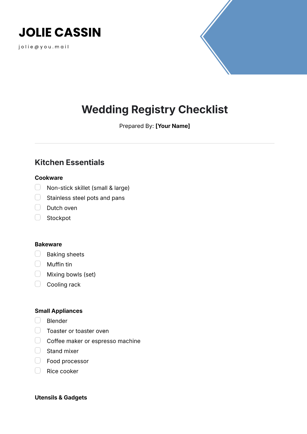 Free Registry Checklist Templates Editable And Printable
