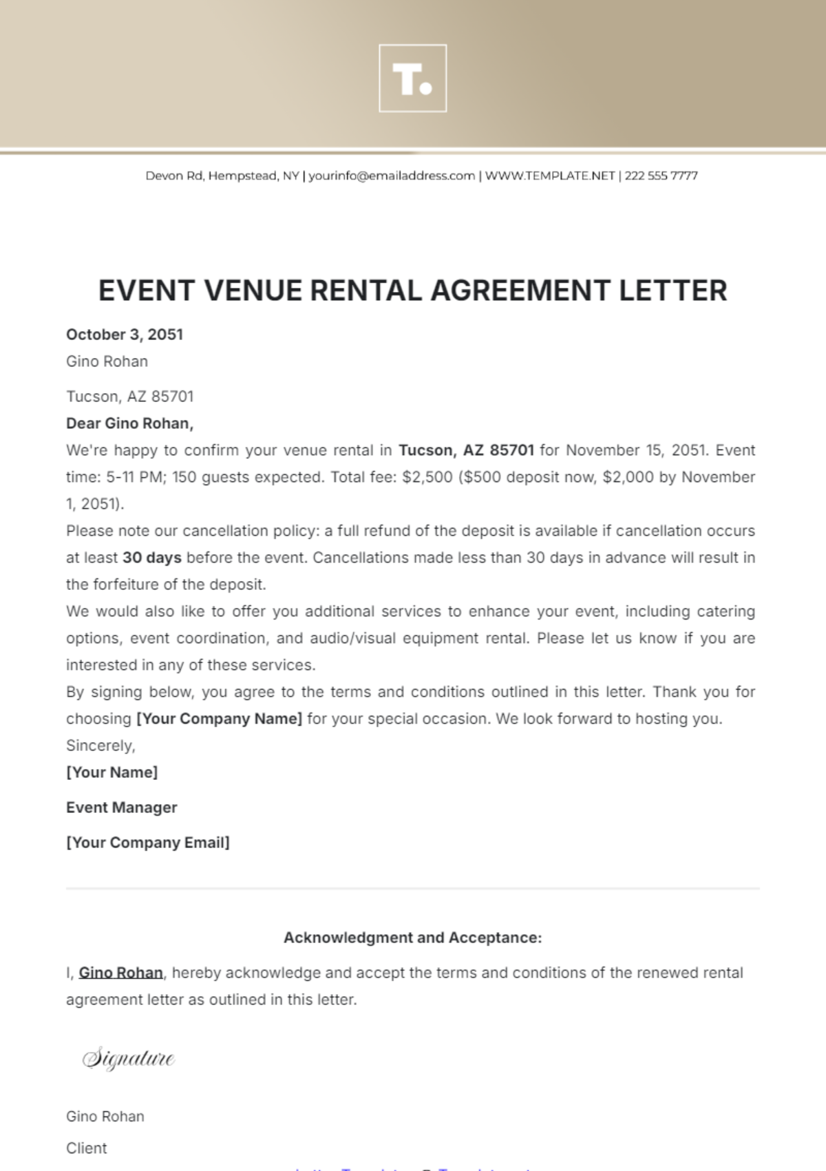 Free Rental Agreement Letter Templates Editable And Printable