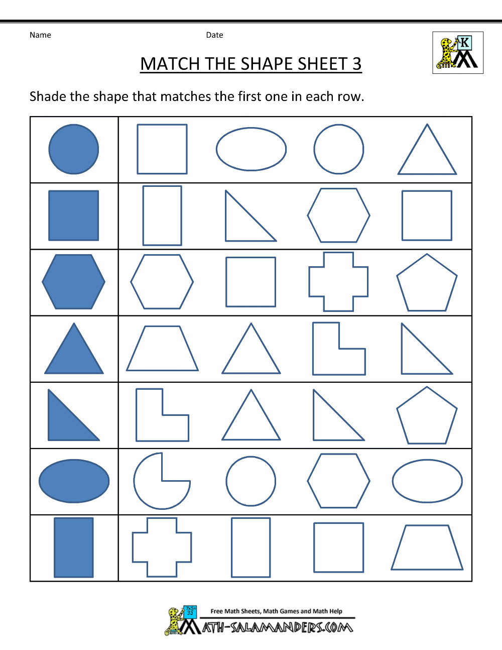 free shape worksheets kindergarten
