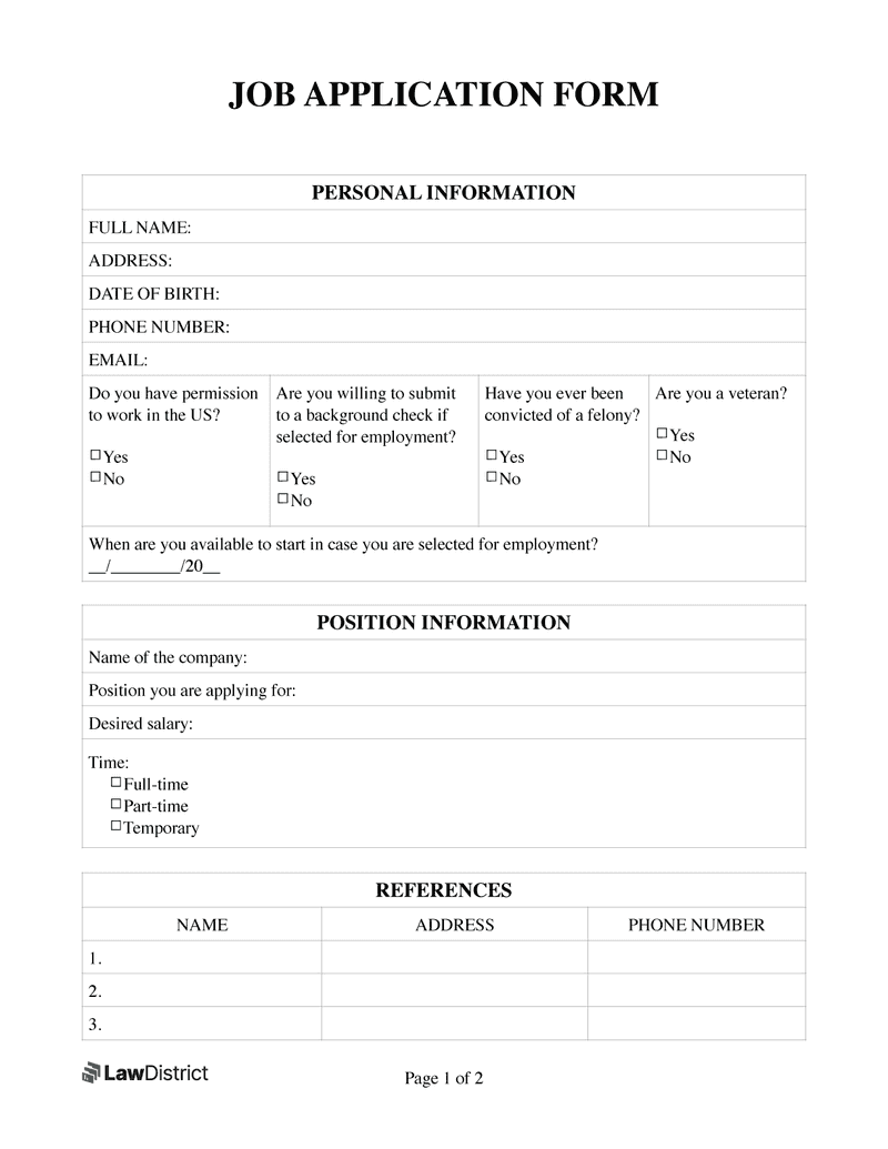 Free Simple Printable Job Application Form Download Free Simple 
