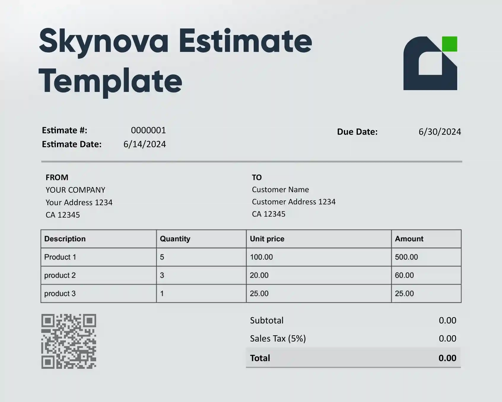 Free Skynova Estimate Template Online Invoices