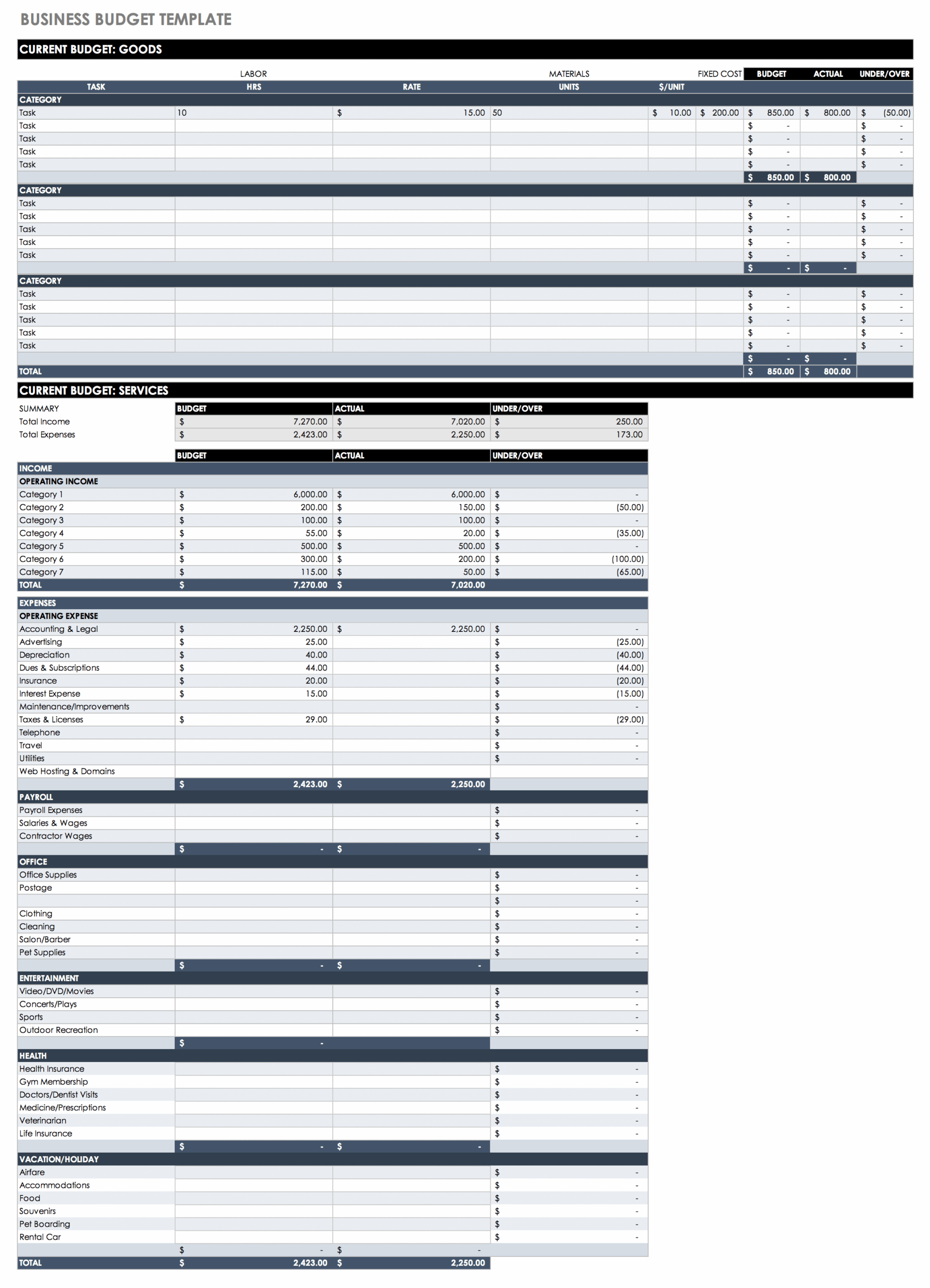 Free Printable Budget Templates Excel