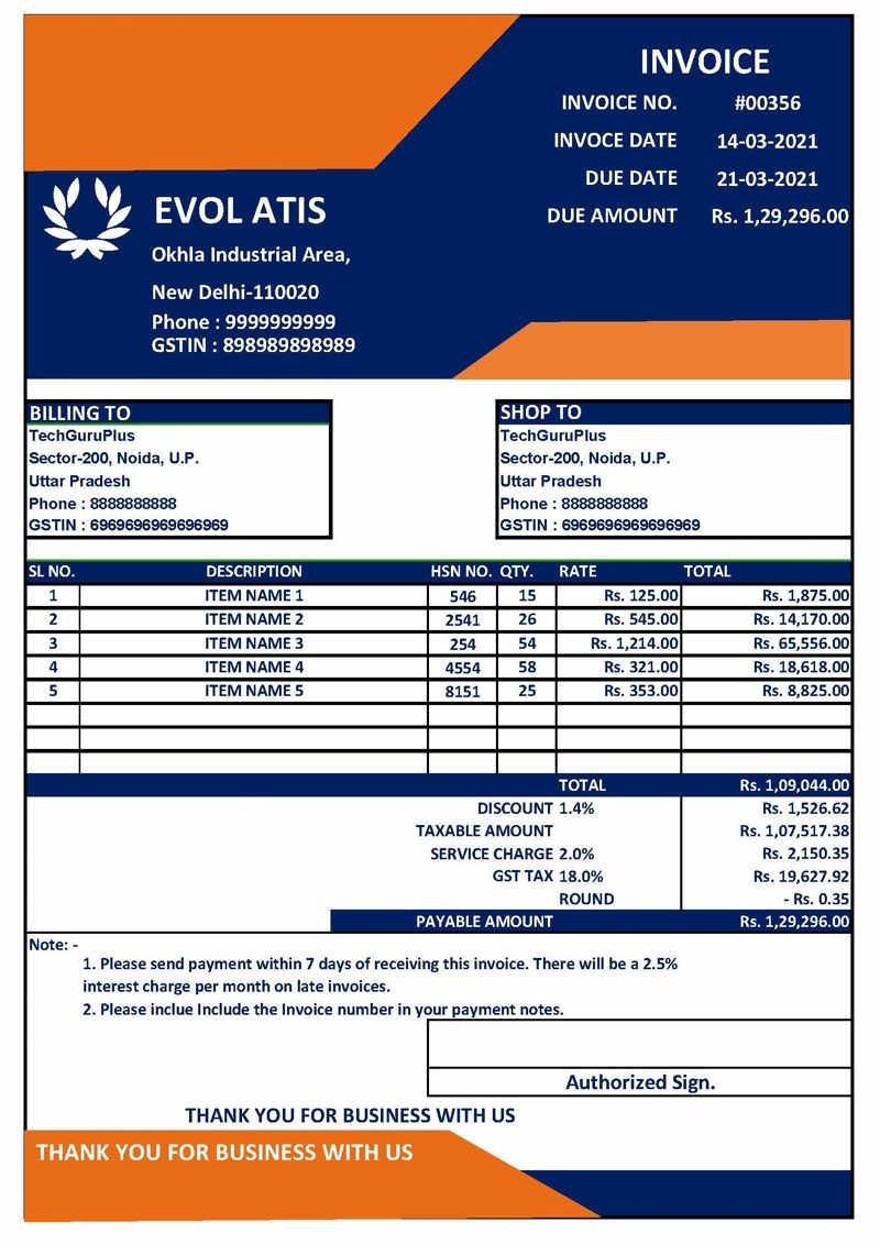 Free Template Of GST Invoice Format In Excel Download xlsx File 