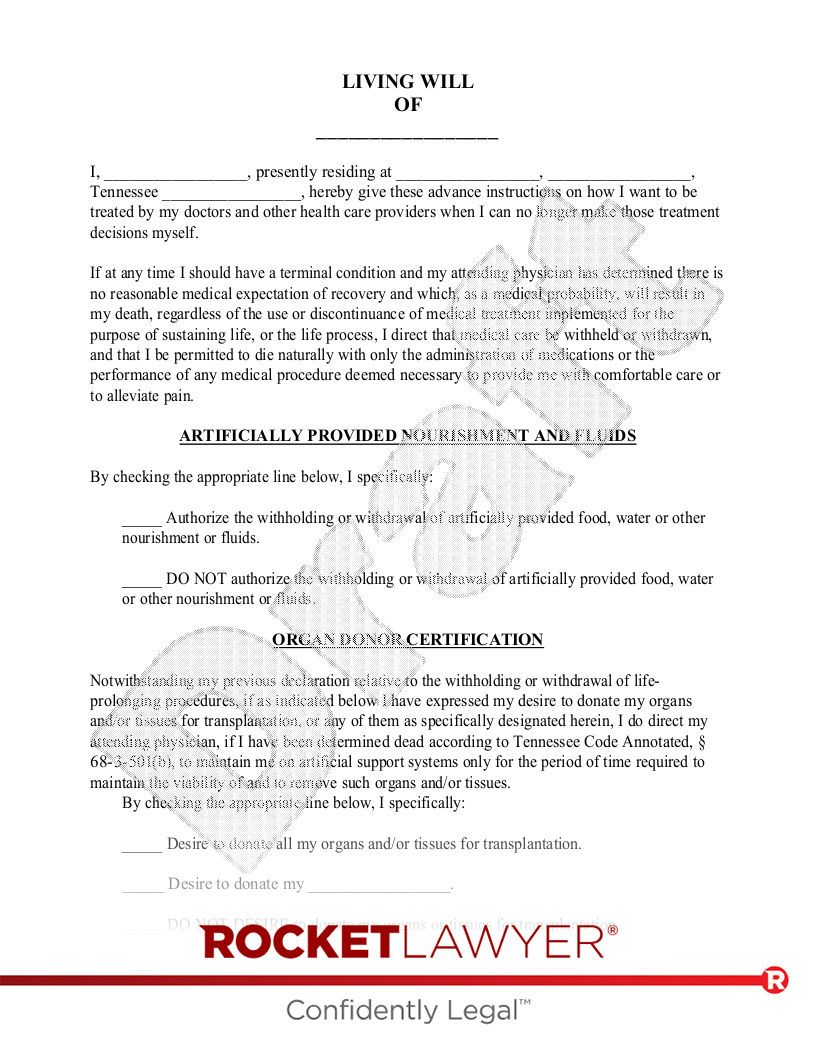 Free Printable Living Will Form Tennessee