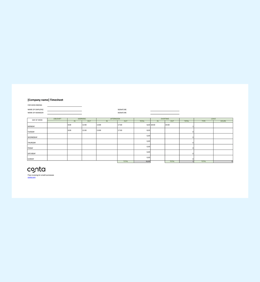 Free Timesheet Template In Excel United States