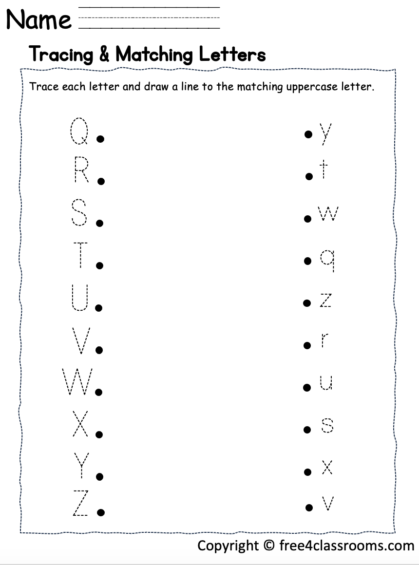 Free Tracing And Matching Letters Worksheet Alphabet Practice Free Worksheets Free4Classrooms