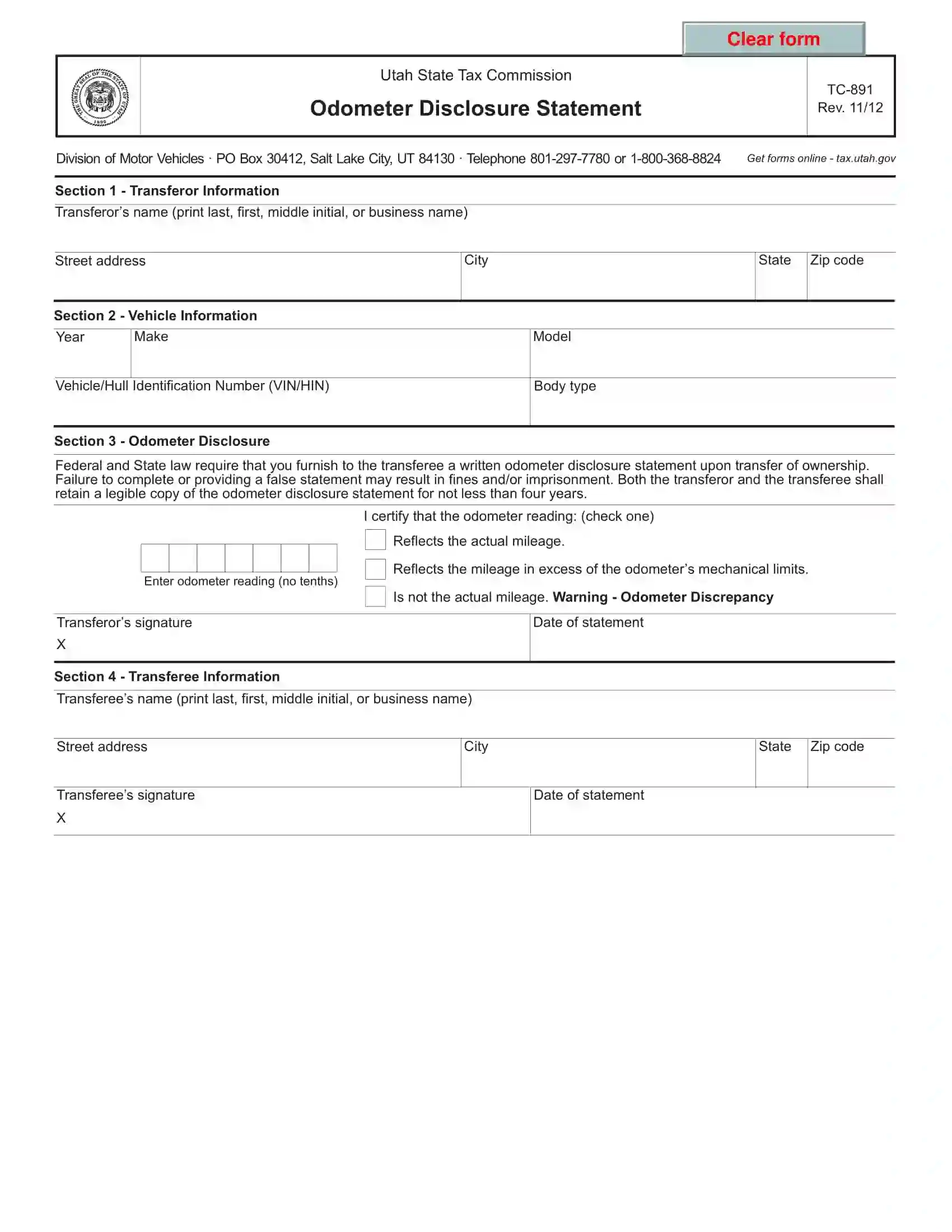 Free Utah Bill Of Sale Forms PDF FormsPal