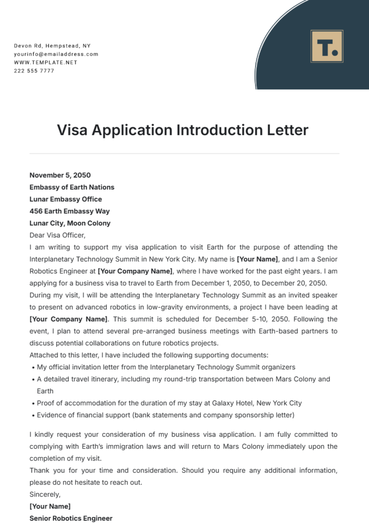 Free Visa Application Introduction Letter Template To Edit Online