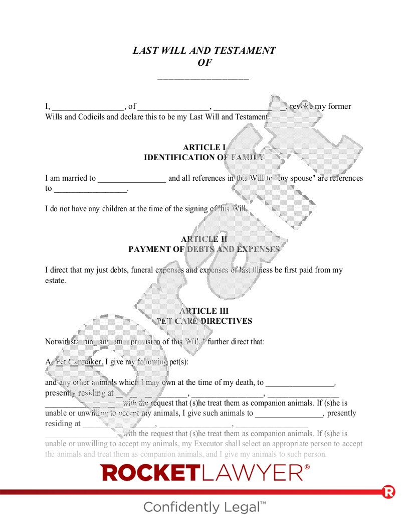 Free Will Married No Children Template Rocket Lawyer