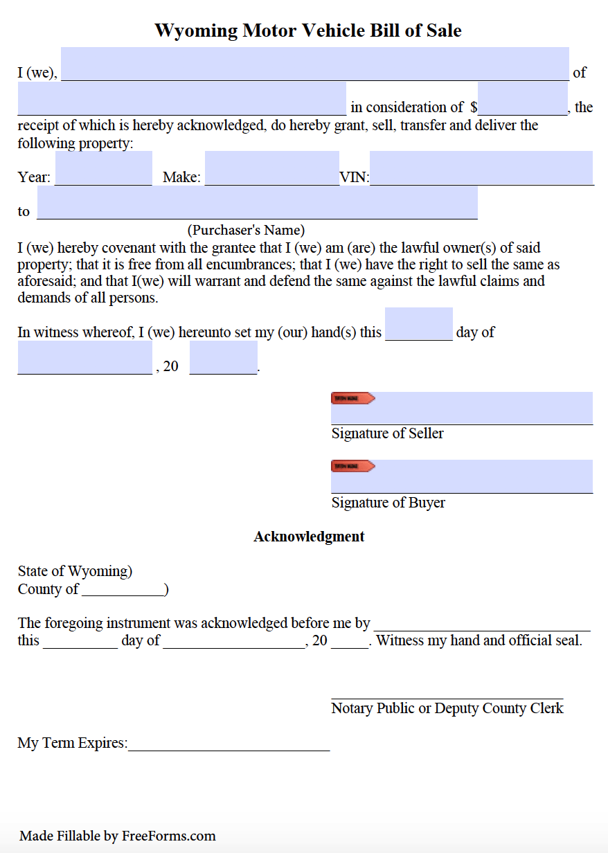 Free Wyoming Bill Of Sale Forms PDF
