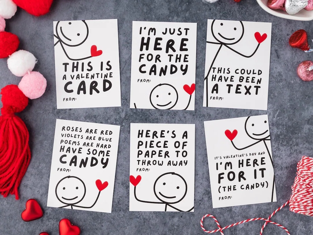 Funny Kids Valentine s Day Cards Printable Classroom Valentines Digital Valentine School Valentines Boys Valentines Stick Figure Humor Etsy