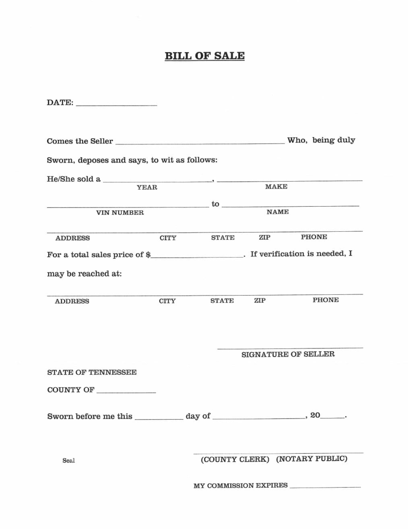 Get Tennessee Auto Bill Of Sale Form UsedAutoBillofSale